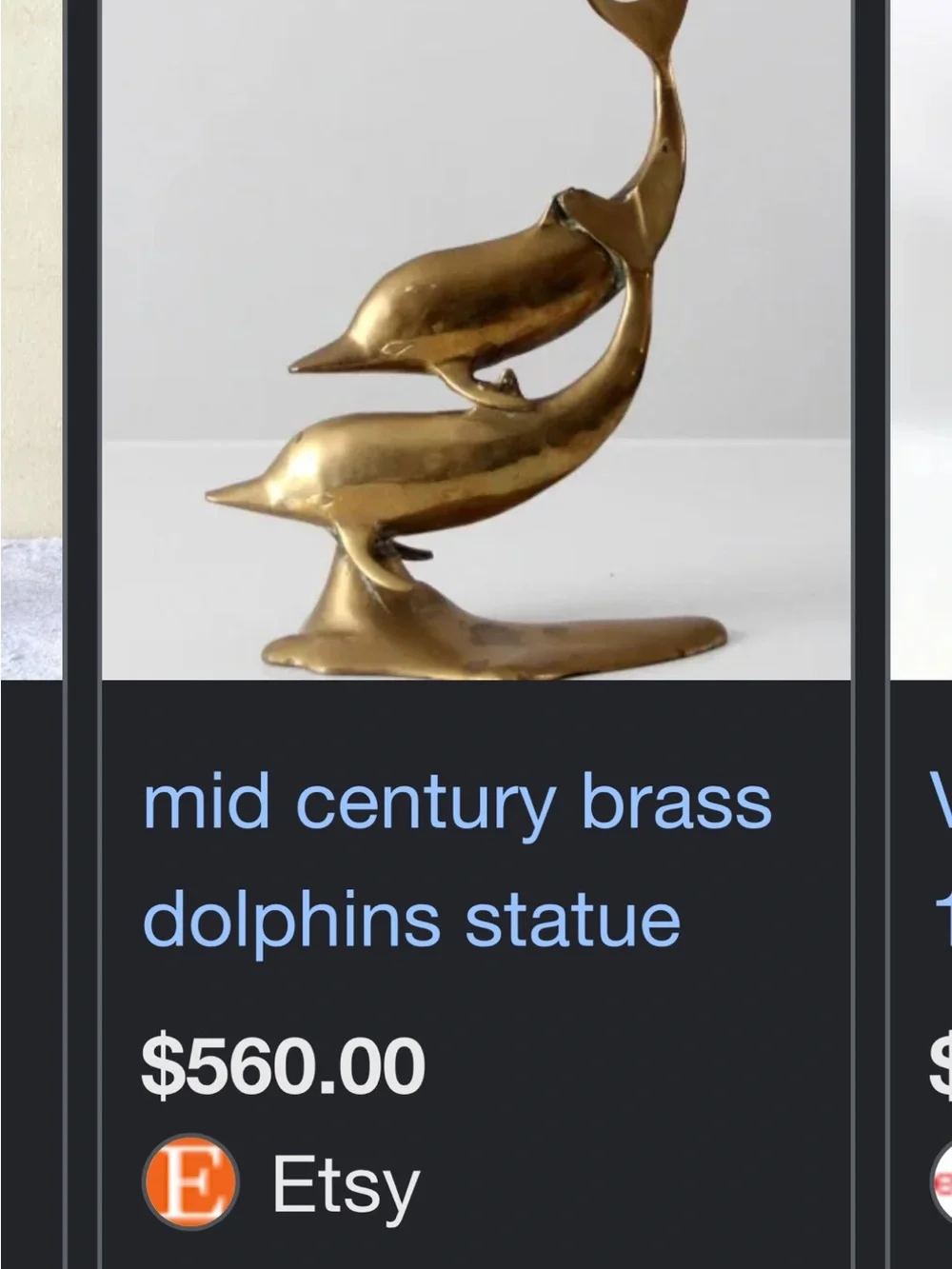 Mid Century Golden Brass Dolphin Duo Sculpture Tall!